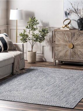 Neutral blue Woven Area Rug - Modern Textured Floor Covering
